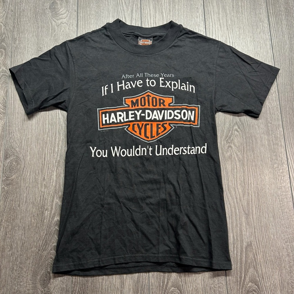 Vintage 1996 Harley Davidson T Shirt Mens Small Black Eagle NJN Motosport USA